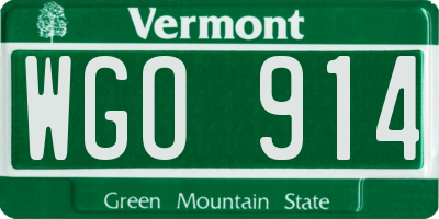 VT license plate WGO914