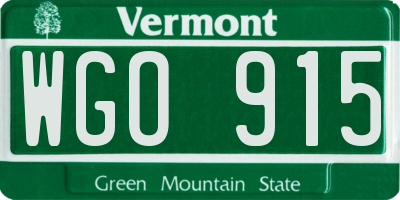 VT license plate WGO915