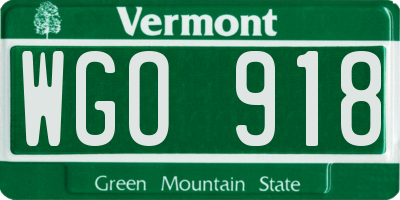 VT license plate WGO918