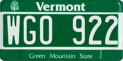 VT license plate WGO922