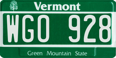 VT license plate WGO928
