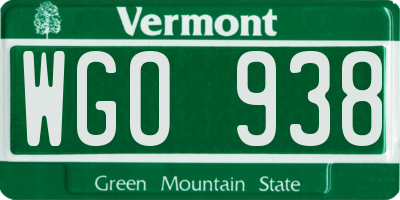 VT license plate WGO938