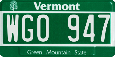VT license plate WGO947