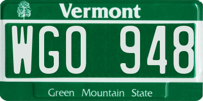 VT license plate WGO948