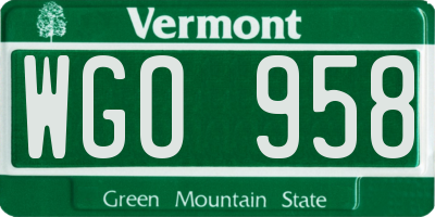 VT license plate WGO958