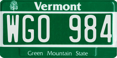 VT license plate WGO984