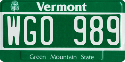 VT license plate WGO989