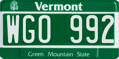 VT license plate WGO992