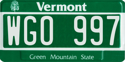 VT license plate WGO997