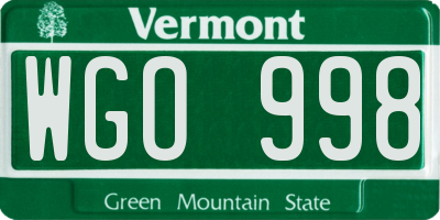 VT license plate WGO998