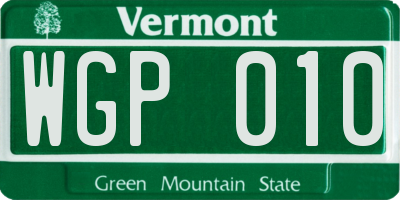 VT license plate WGP010