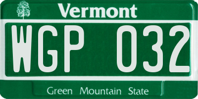 VT license plate WGP032