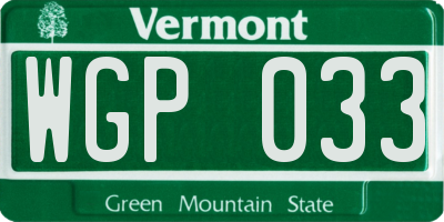 VT license plate WGP033
