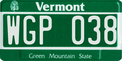 VT license plate WGP038
