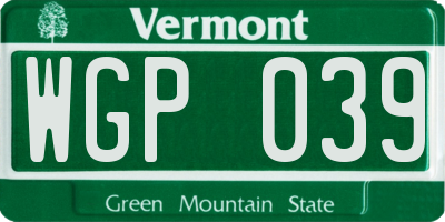 VT license plate WGP039