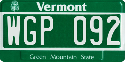 VT license plate WGP092