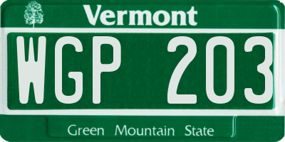 VT license plate WGP203