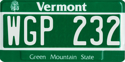 VT license plate WGP232