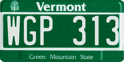 VT license plate WGP313