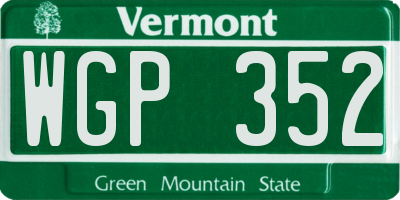 VT license plate WGP352