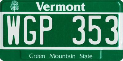 VT license plate WGP353