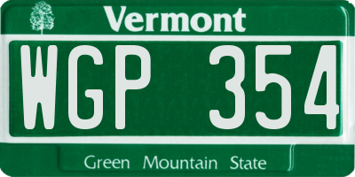 VT license plate WGP354