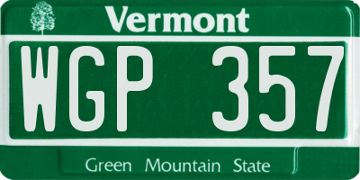VT license plate WGP357