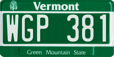 VT license plate WGP381