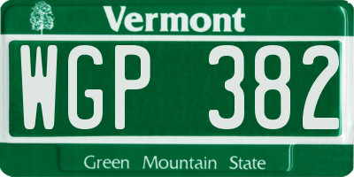 VT license plate WGP382