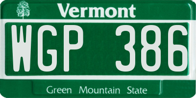 VT license plate WGP386