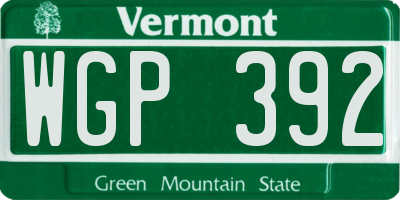 VT license plate WGP392