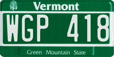 VT license plate WGP418