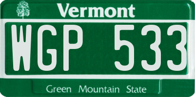 VT license plate WGP533