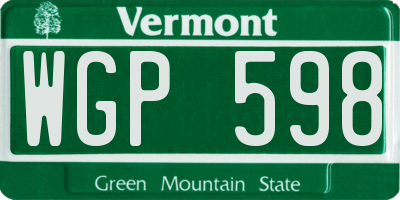 VT license plate WGP598
