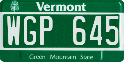 VT license plate WGP645
