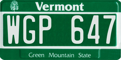 VT license plate WGP647