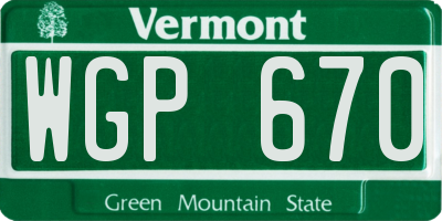 VT license plate WGP670