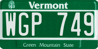 VT license plate WGP749