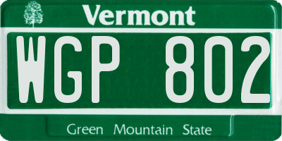 VT license plate WGP802