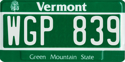 VT license plate WGP839