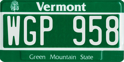 VT license plate WGP958