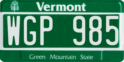 VT license plate WGP985