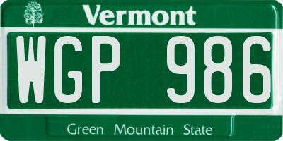 VT license plate WGP986