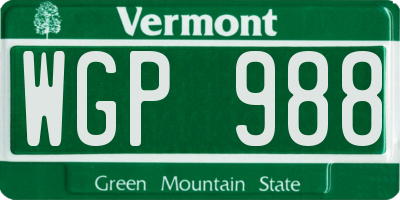 VT license plate WGP988