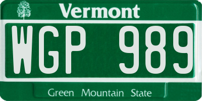 VT license plate WGP989
