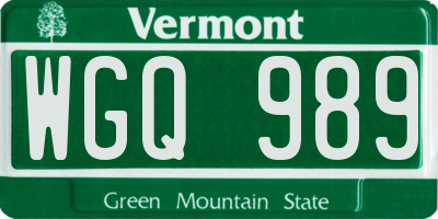 VT license plate WGQ989