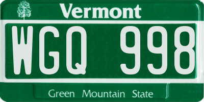 VT license plate WGQ998