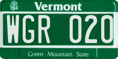 VT license plate WGR020