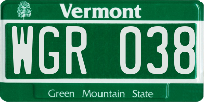 VT license plate WGR038
