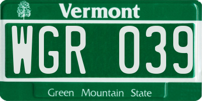 VT license plate WGR039